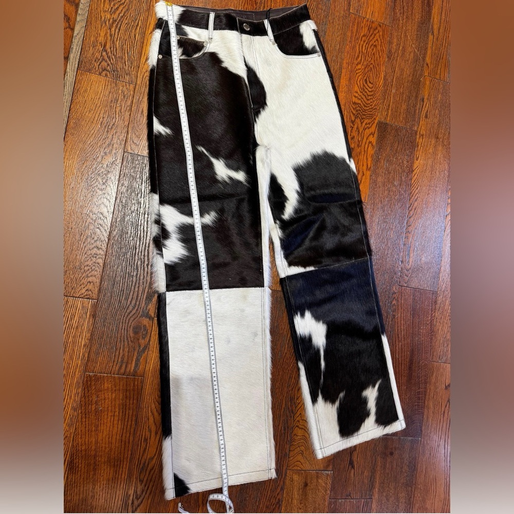 2nd day Cow print leather Straight Leg Patchwork Pants - Black & White - Picture 5 of 7